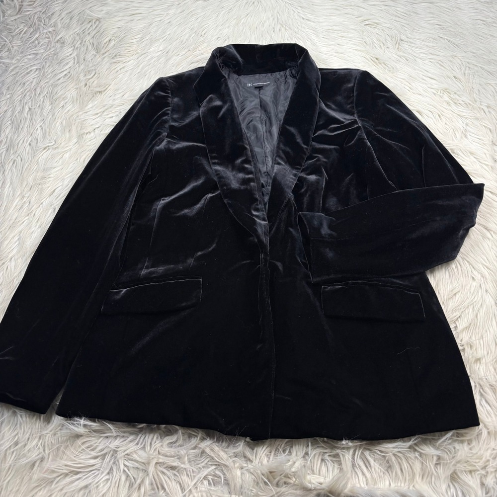 INC International Concepts Women's L Black Velvet Single Button Blazer Jacket